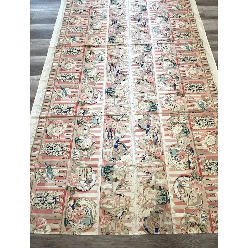 VTG Wilton Court Tea Party Tablecloth Cottage Core Romantic Birds Cotton 116X60